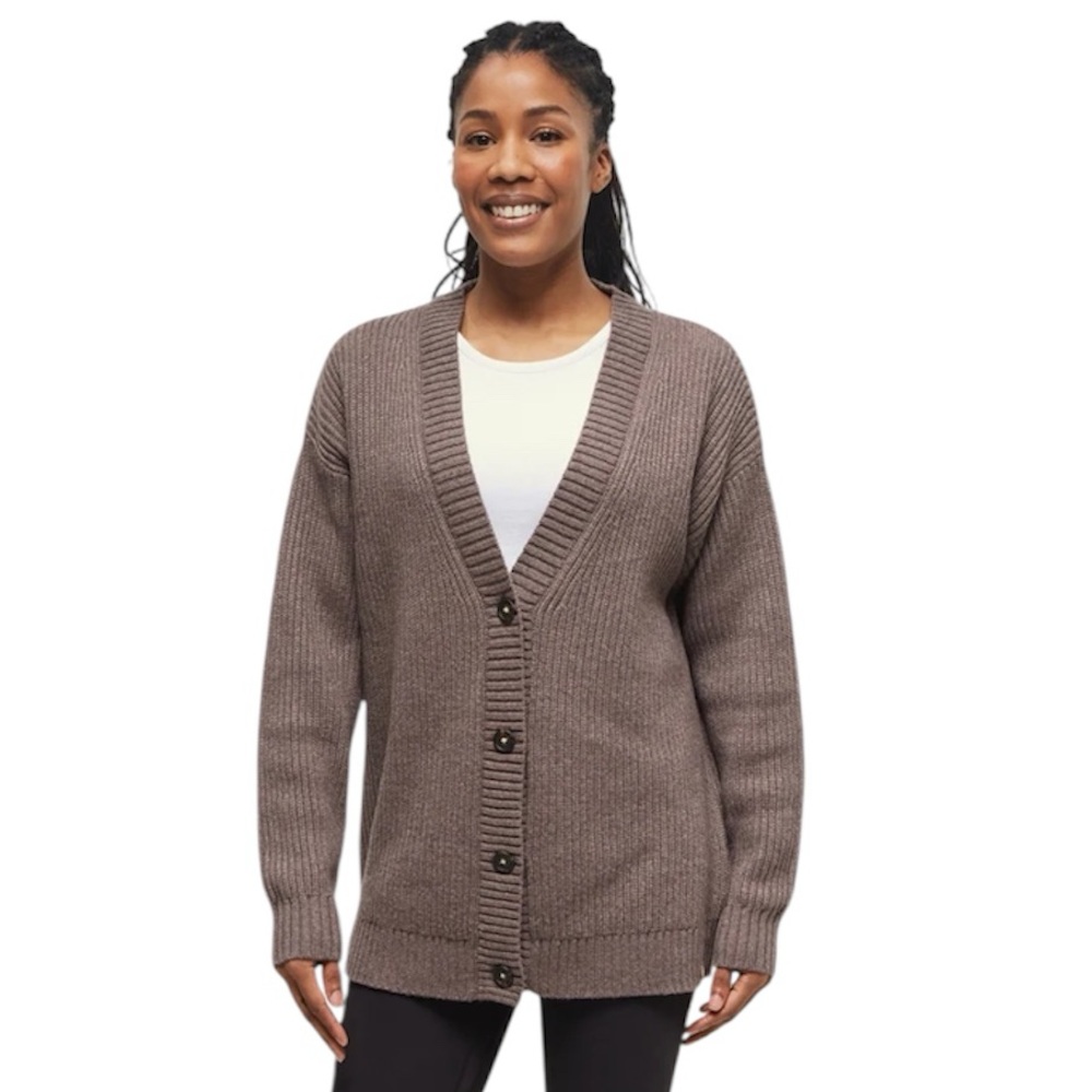 Tentree Women’s Long Wool Cotton Cardigan Sweater in Dark Elwood Heather Small - Picture 2 of 13
